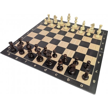 Set: Staunton Wooden Figures No. 5, Plastic Chessboard No. 6, folded in two, wood imitation (Z-40)
