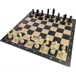 Set: Staunton Wooden Figures No. 6, Plastic Chessboard No. 6, folded in two, wood imitation (Z-39)