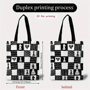 Chess Bag – Black and White Design with Chess Pieces (A-185)