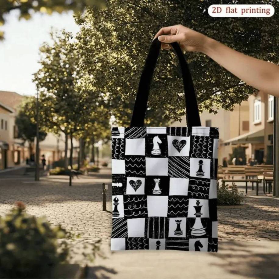 Chess Bag – Black and White Design with Chess Pieces (A-185)