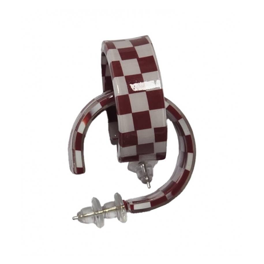 Red Acrylic Chess Earrings – Circle Design (A-180)