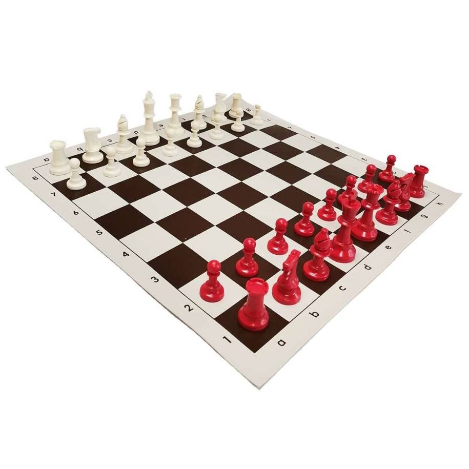 Plastic Chess Set - Staunton No. 6 - Red & White (S-50/BC)