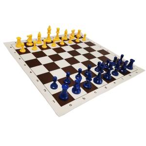 Plastic Chess Set - Staunton No. 6 - Yellow & Blue (S-50/ZN)