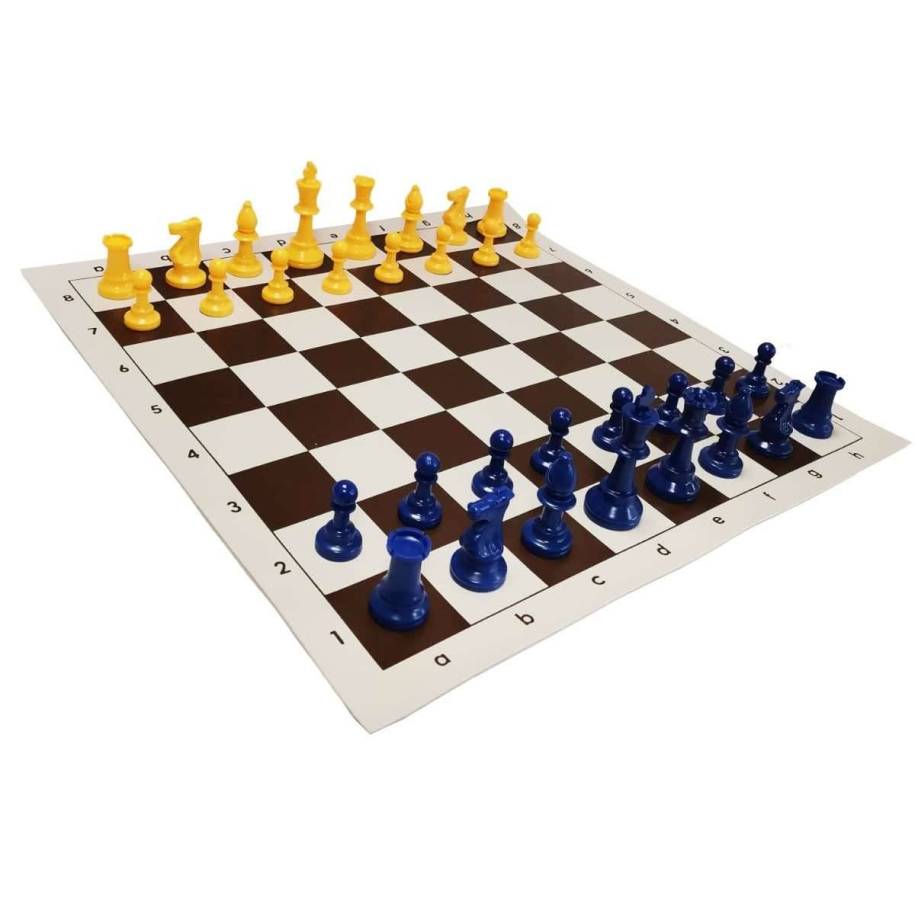 Plastic Chess Set - Staunton No. 6 - Yellow & Blue (S-50/ZN)