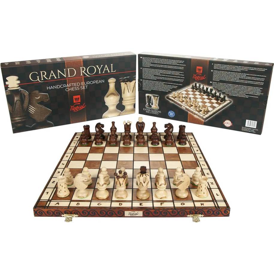 Beautiful Handcrafted Polish Wooden Burned Chess Set GRAND ROYAL +2EQ, 47x47cm