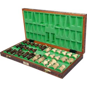Beautiful Handcrafted Polish Wooden Burned Chess Set GRAND ROYAL +2EQ, 47x47cm
