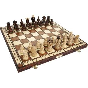Beautiful Handcrafted Polish Wooden Burned Chess Set GRAND ROYAL +2EQ, 47x47cm