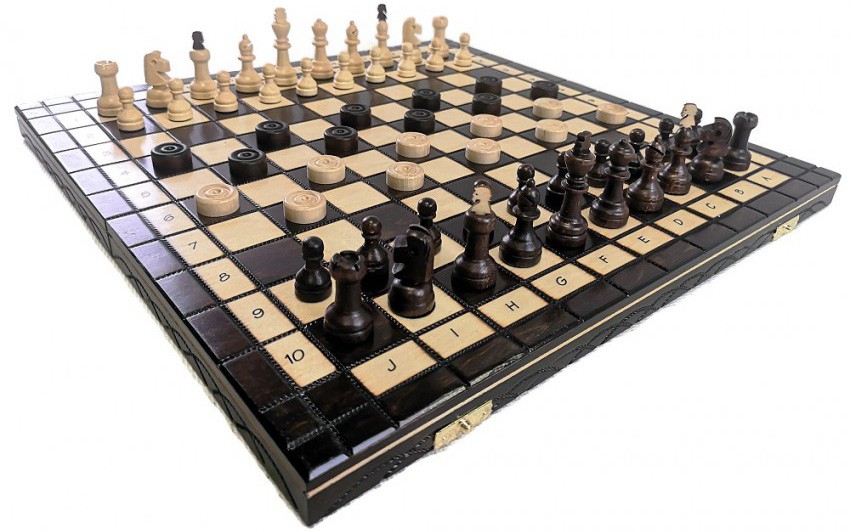 SET 2 in 1 Capablanca Chess Checkers 100 square Wooden Set 40 x 40 cm Kh 5 cm 