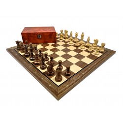 Exclusive Chess Set No. 1 - Amercian pieces + walnut, inlaid chessboard + wooden box (S-200)